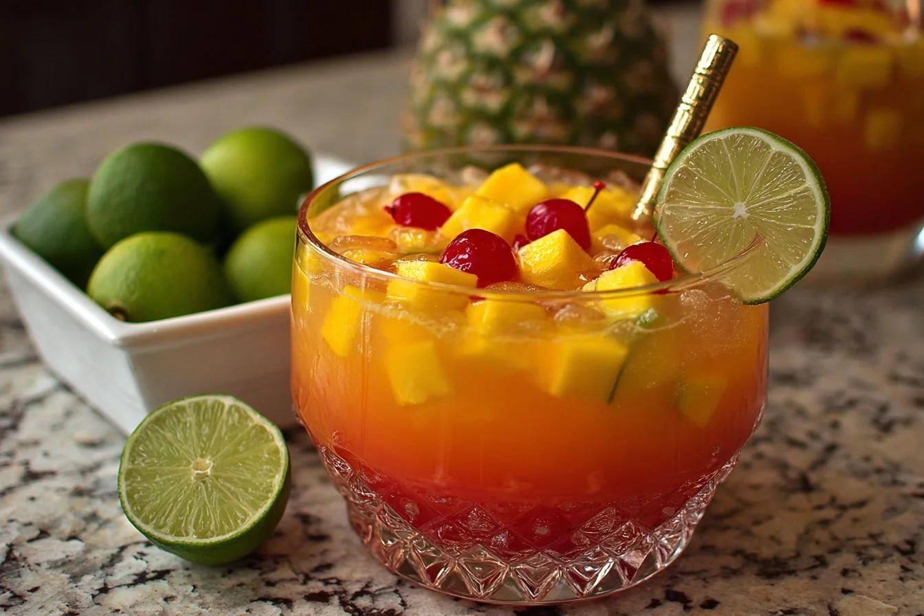 tropical sunset mango rum punch bowl end
