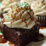Delicious Baileys St. Patrick's Day cupcakes topped with green frosting and sprinkles