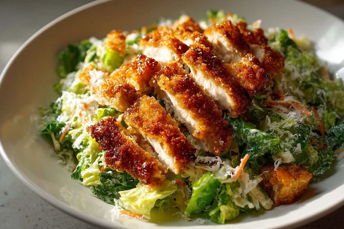 caesar slaw with crunchy chicken middle