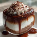 A frothy, whipped chocolate coffee topped with cocoa powder in a glass cup