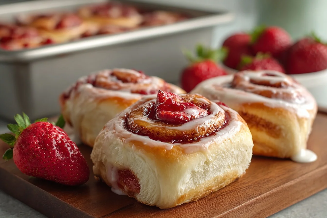 Fluffy Strawberry Cinnamon Rolls 2 fluffy strawberry cinnamon rolls top