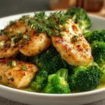 A delicious plate of garlic butter chicken broccoli with vibrant green broccoli and juicy chicken pieces