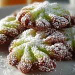 A plate of vibrant green St. Patrick's Day crinkle cookies dusted with powdered sugar, surrounded by festive decorations