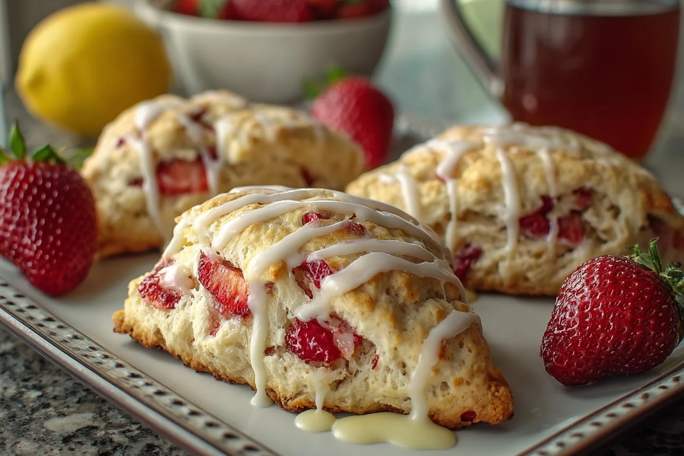 strawberry scones recipe with lemon glaze end