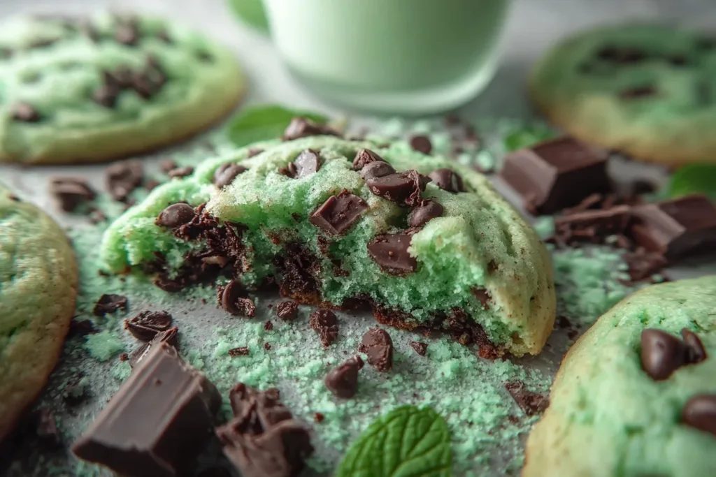 A beautifully arranged display of vanilla mint treats for St. Patrick's Day, featuring green mint frosting and vanilla cake