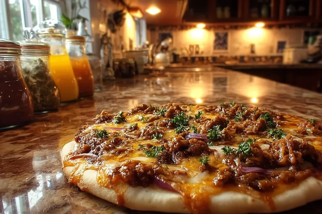 A vibrant plate of spicy chili garlic chicken garnished with fresh cilantro and sliced red chilies