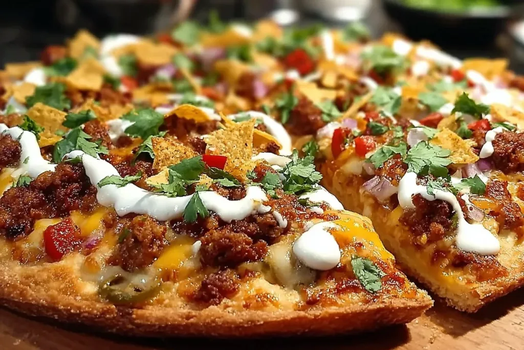 A delicious spicy sausage and pepper pizza topped with melted cheese and fresh basil