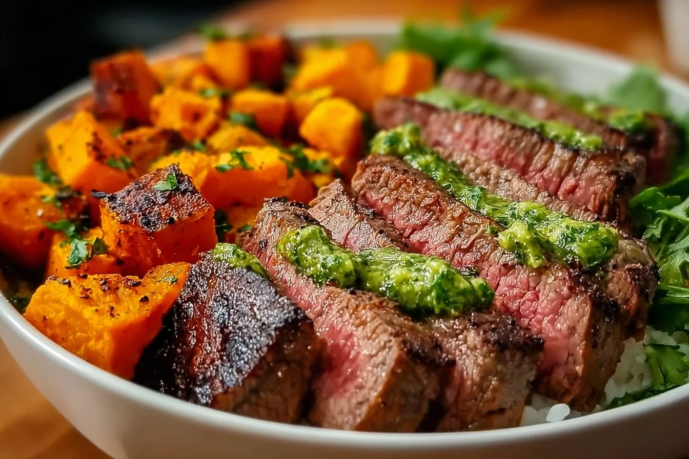 steak and sweet potato bowls with avocado cilantro drizzle an incredible ultimate recipe end
